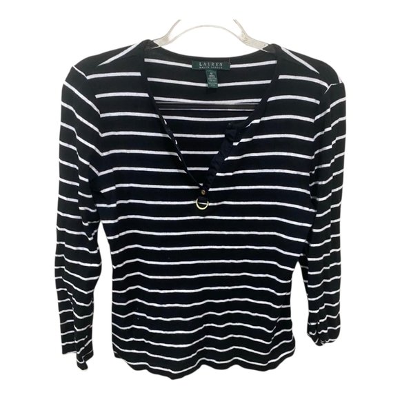 ⛔️ SOLD ⛔️ LAUREN RALPH LAUREN Woman's Stripe Quarter Length Top Size L - Picture 1 of 3